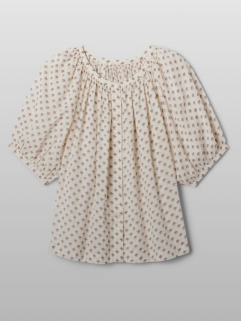 Cream Floral Puff-Sleeve Peasant Blouse - Picture 6 of 6